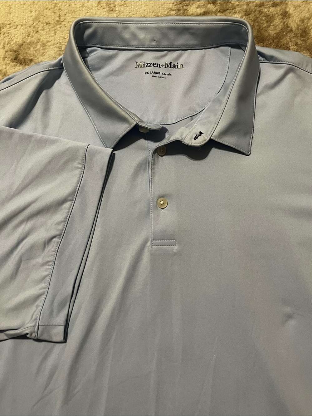 Mizzen + Main Mens XXL Light Blue Solid Performance Stretch Golf Polo Shirt